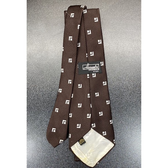 Alessandro Originals Neck Tie Geometric Pattern Brown Vintage - Picture 9 of 13